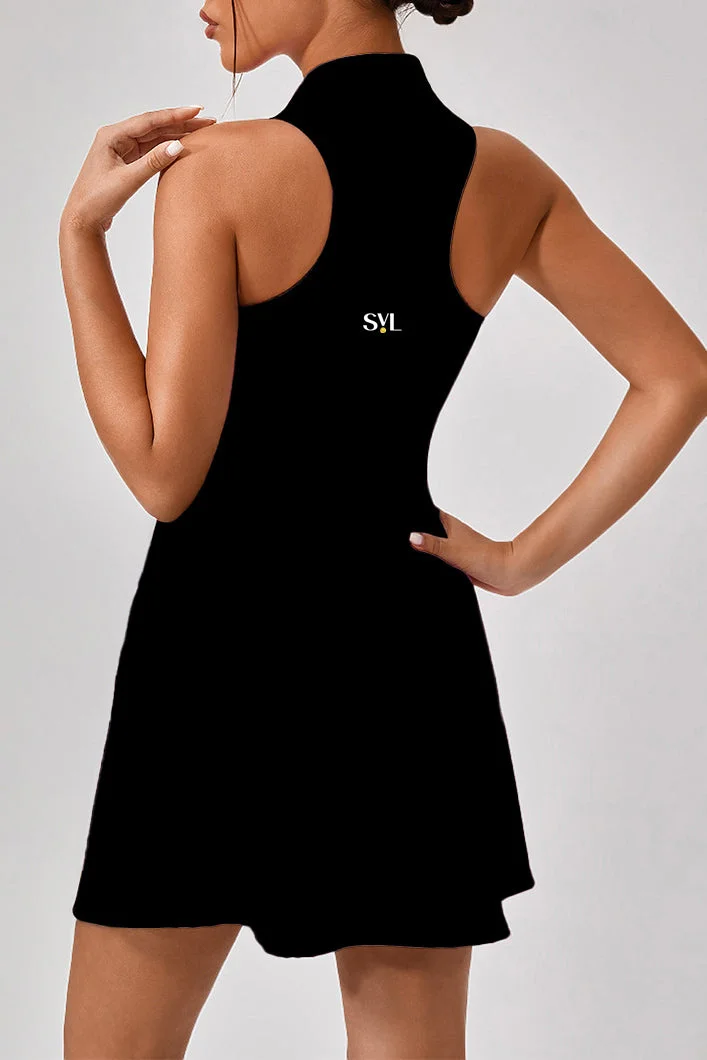 SVL Padel & Tennis Dress with Built-In Bra & Shorts - Black - SVL